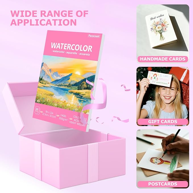 Pacocoast 9"x12" Watercolor Paper Pad, 140lb/300gsm Water Color Paper, Pink