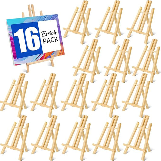 ESRICH 16 Pack 11.8" Wood Easels, Tabletop Easel for Painting | Painting Party, Displaying Canvas, Kids Student Table School Desktop, Portable Canvas Photo Picture Sign Holder