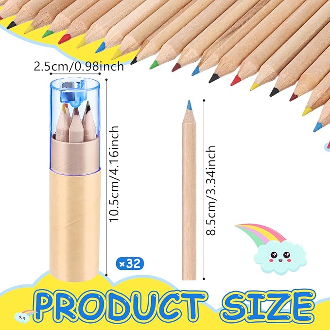 32 Pack Mini Drawing Colored Pencils with Sharpener Mini Drawing Pencils Set for Kids 3.3inch Short Fat Color Pencils in Tube Coloring Pencil Bulk for Adult Coloring Books, Classroom School Drawing
