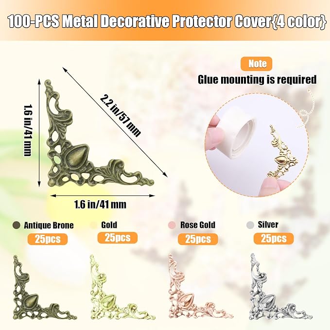 Olldag 100 PCS Metal Book Corners Protectors Edge Cover for Album Scrapbook