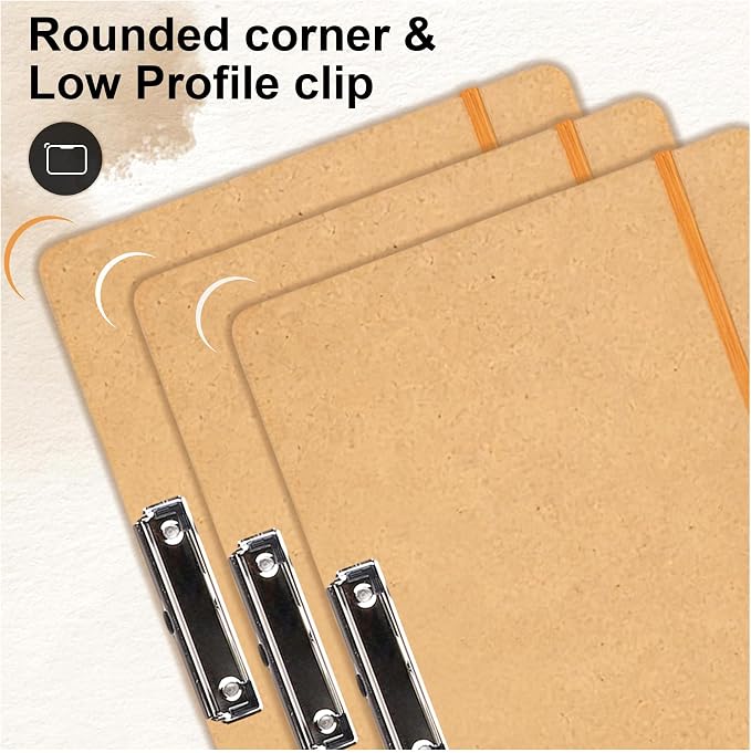 6 Pcs 11x17 Clipboard, Wooden Landscape Lap Board with Low Profile Clip & Rubber Band, Horizontal Large Art Boards for Drawing Sketching