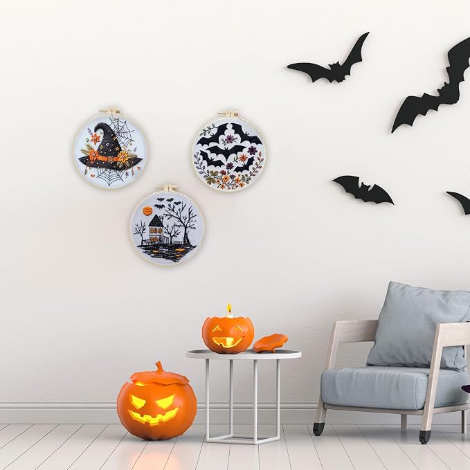 LB Black and White Halloween Embroidery Kit for Beginner Adults