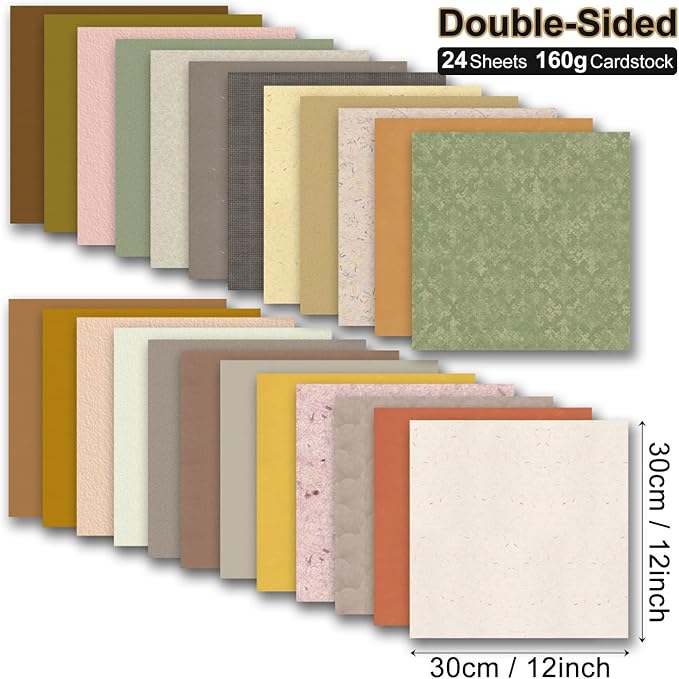 Scrapbook Paper Yellow Brown Patterned Paper Pad 12×12,24 Sheets Double-Sided Bobo Floral Scrapbooking CardStock Papers Pad for Holiday Cardmaking DIY Origami Decorative Craft Papers.
