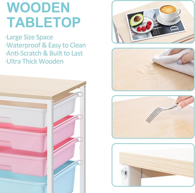 SYKIARIOL Utility Cart with 5 Drawers with Wooden Top, Rainbow | 5-Tiers Storage Cart with Drawers with Lockable Wheels for Craft Organizers and Storage,Home Office,Classroom,Dorm ,Playroom