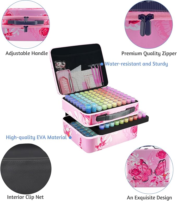 240 Slot Diamond Painting Storage Containers | Pink 240-slot storage box with tools & accessories for diamond art