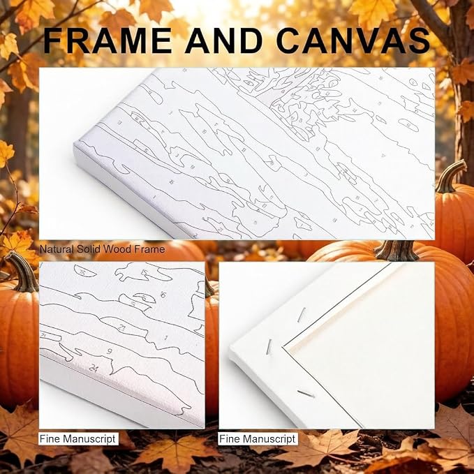 LWZAYS 6 Pack Fall Paint by Numbers Kit for Adults with Frame, Easy Autumn Paint by Number for Adults Beginner with Wooden Easel, DIY Painting by Numbers Canvas Framed for Home Decor 8 x 8 Inch