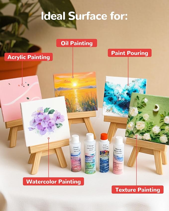 100 Pack 4x4 Inch Mini Canvas Boards for Painting, Square Art Panel | 100% Cotton Art Supplies for Acrylics Oil Watercolor Tempera Paints