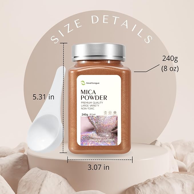 Mica Powder, Ancient Copper, 240g with Scoop, Complies with ASTM D-4236 | For Epoxy Resin, Soap, Bath Bomb, Candle| Safety Material| Odorless| Brilliant Colors