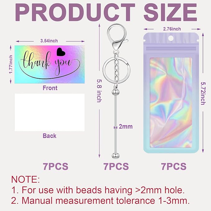 42/84/126 Pcs Beadable Keychain Bars Bulk Blank DIY Beaded Keychain Making Supplies with Bag Thank You Card