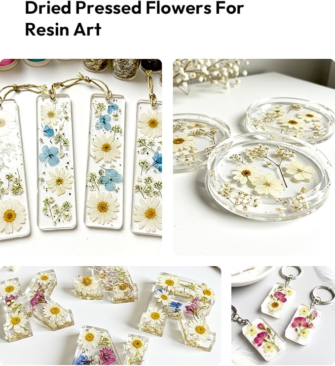 Dried Flowers, Resiners 100Pcs Pressed Flowers for Craft | White Real Natural Dried Flowers Dry Leaves Kit for DIY Making Craft Resin Soap Candle Scrapbook Supplies Card Making Jewelry