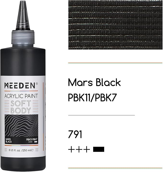 MEEDEN Mars Black Acrylic Paint: Matte Finish 250ml/8.45oz Soft Body