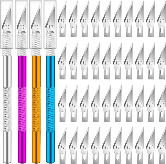 DIYSELF 4 Exacto Knives with 40 No. 11 Blades for Crafting | Precision exacto knife set for scrapbooking, stencils, modeling, artwork and detailed cutting