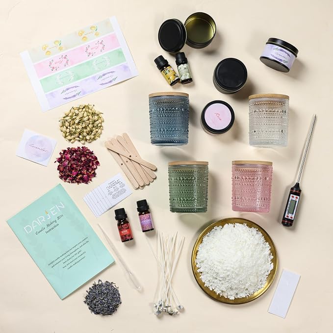 DARJEN Candle Making Kit for Adults, 8 Jars & Tins Soy Wax Scented DIY Set | 100% Soy Wax, 10oz Glass Jars, 4oz Tins, Cotton Wicks, Pleasant Scents, Instruction& More- Perfect as Home Decorations