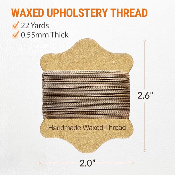 VONEEDL Upholstery Repair Kit: Waxed Sewing Thread (Khaki Color) & Heavy Duty Needles (11 PCS) for Leather, Canvas & Quilting Thread