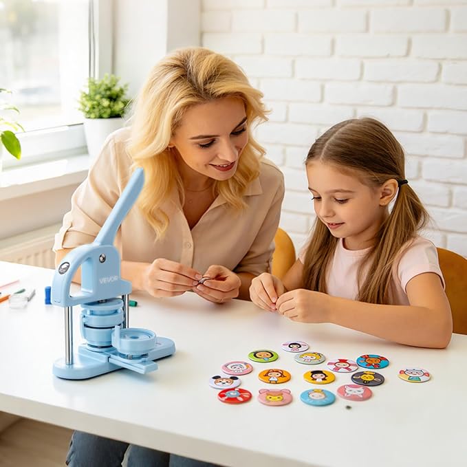 VEVOR Button Maker Supplies 200 Sets 1.25 in / 32 mm Pin Back Button Parts, with Metal Backs, Metal Shells, Clear Mylar Films, and Blank Circle Papers, for Home DIY, School Events, and Custom Studio