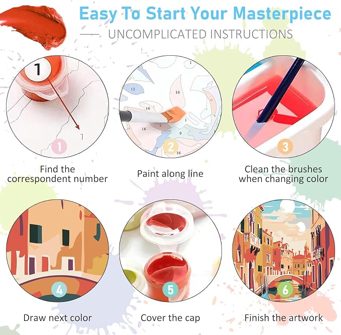 Offito 6 Pack Paint by Numbers Kit for Adults, Travel Cityscape, 8x12 Inch | Acrylic Vintage Number Painting Set, DIY Canvas Art Craft Kit for Beginner, Home Decor, Stress Relief Relaxing Hobby Gift