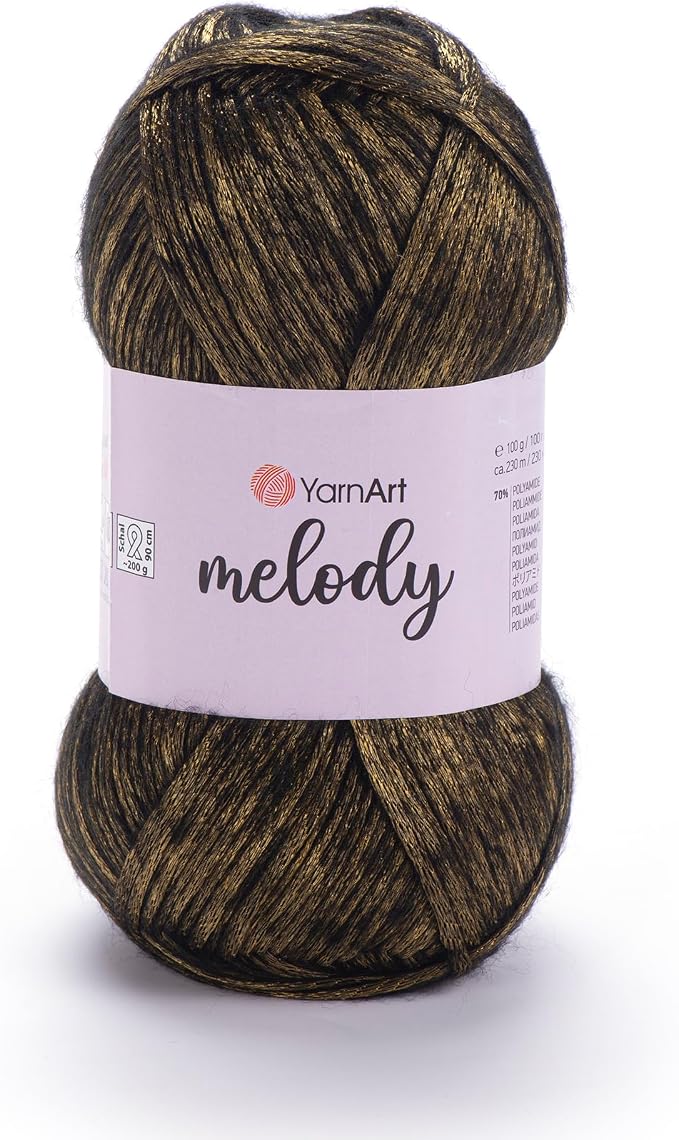 YarnArt Melody Variegated Chainette – Metallic Sheen Fiber for Knitting, Crochet & Embroidery, 100g (3.5 oz) Skein, 230m (251 yd), Premium Blend of 70% Polyamide 21% Acrylic 9% Wool (886)
