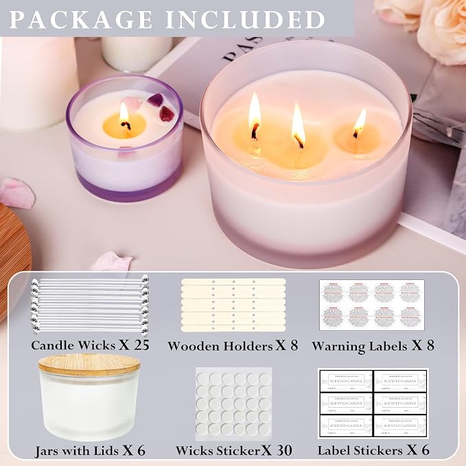 CONNOO 6 Pack 24oz Frosted Glass Candle Jars with Airtight Bamboo Lids