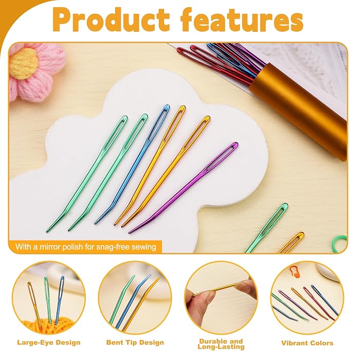 UOOU 10 Pcs Yarn Needles, Darning Needle, Tapestry Needles for Yarn | Darning Needles for Yarn Weaving Needle, Yarn Needle Large Eye for Crocheting with Aluminum Storage Knitting Accessories