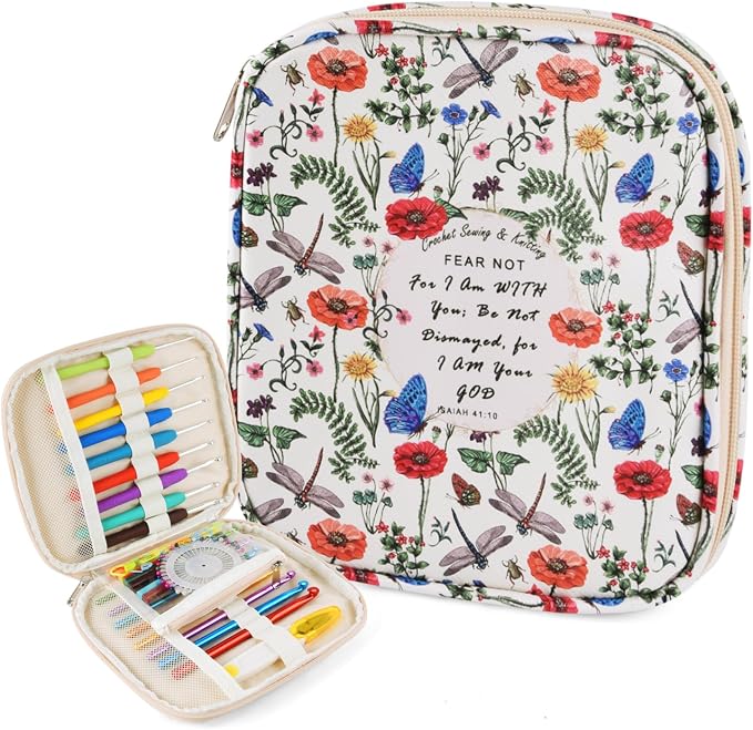 Crochet Hook Case, Portable Zipper Storage Organizer Bag for Crochet Needles/Knitting Accessories, Lightweight Crochet Hook Kit Tools, Easy to Hold(No Accessories Included). Dragonfly