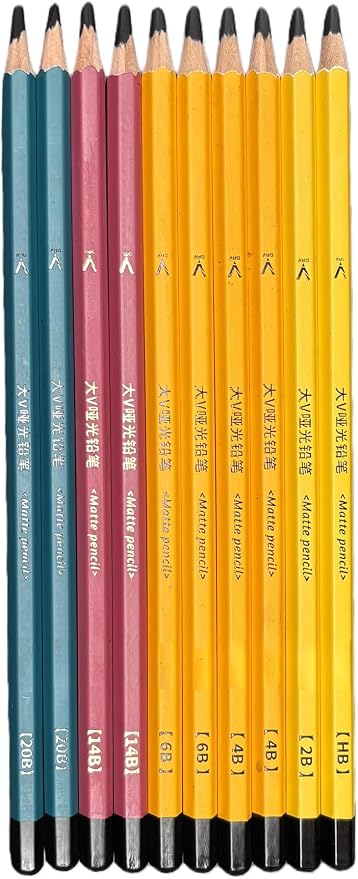 Pencil Set for Drawing,Sketching Pencils,Artist Pencils,Drawing Supplies For Adults,Matte Pencil:HB, 2B, 4B*2, 6B*2, 14B*2, 20B*2.(C.10 pieces)