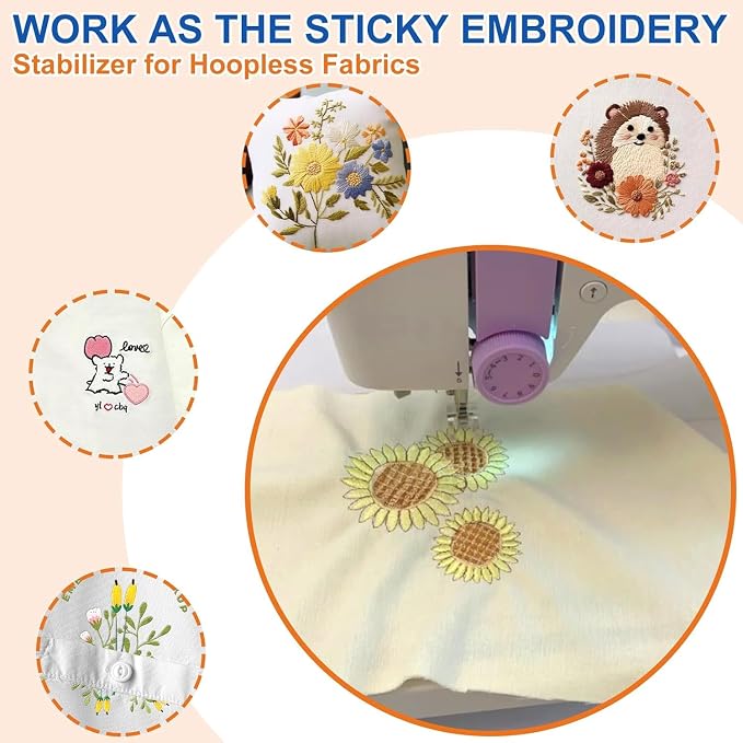 FURWEY Wash Away Embroidery Stabilizer,20PCS 8.5x11,Self Adhesive,Printable | Water Soluble Embroidery Paper, Self Adhesive & Printable, for Hand & Machine Use, 8.5 x 11 Inches, 20 Sheets