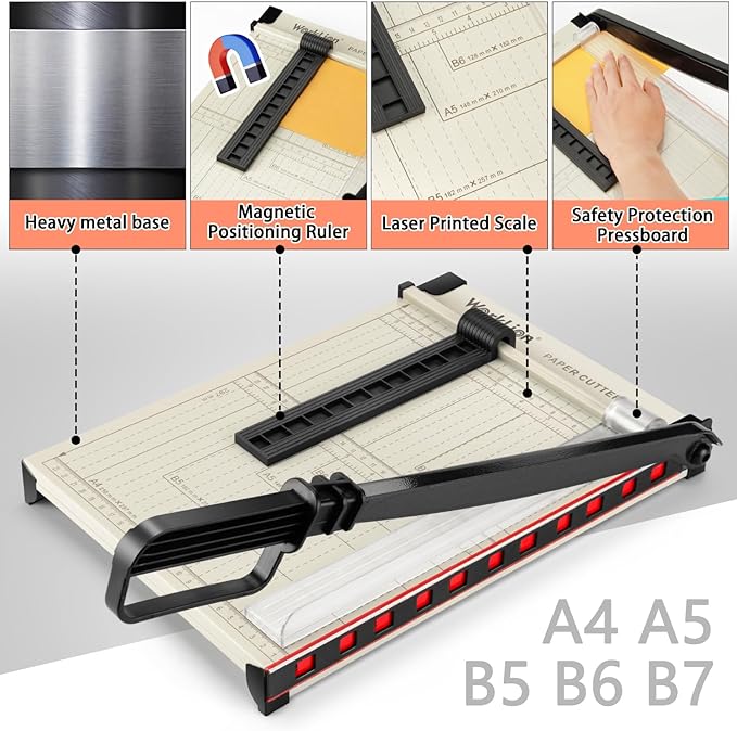 WORKLION 12'' Guillotine Paper Cutter, Heavy Duty Paper Slicer,Grey | 15-Sheet Capacity,Paper Trimmer with Safety Guard , Precision Guillotine Cutter for Craft, Cardstock, Photo & Vinyl Cutting