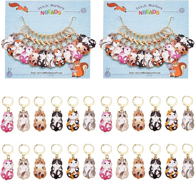 NBEADS 24 Pcs Enamel Cat Stitch Markers, Enamel Alloy Crochet Stitch Marker Charms Removable Locking Stitch Marker for Knitting Weaving Sewing Accessories Quilting Handmade Jewelry