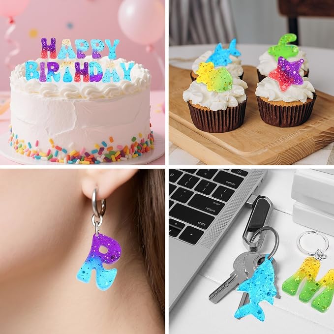 Alphabet Keychain Mold, Reversed Letter Keychain Silicone Molds with Holes, Alphabet Epoxy Resin Mold for DIY Jewelry Pendant Keychain (Ocean and Letter)