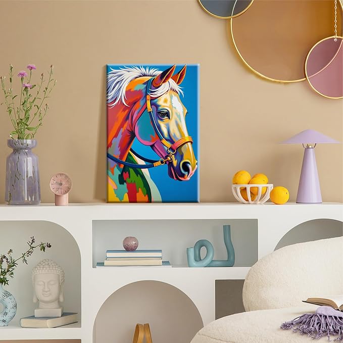 SparkGlow Horse Paint by Numbers Kit for Adults with Frame, 8×12 Inch | Easy Paint by Number, Include Easel, Premium Canvas, Relax and Fun Activities, Number Painting for Gift, Wall Decor