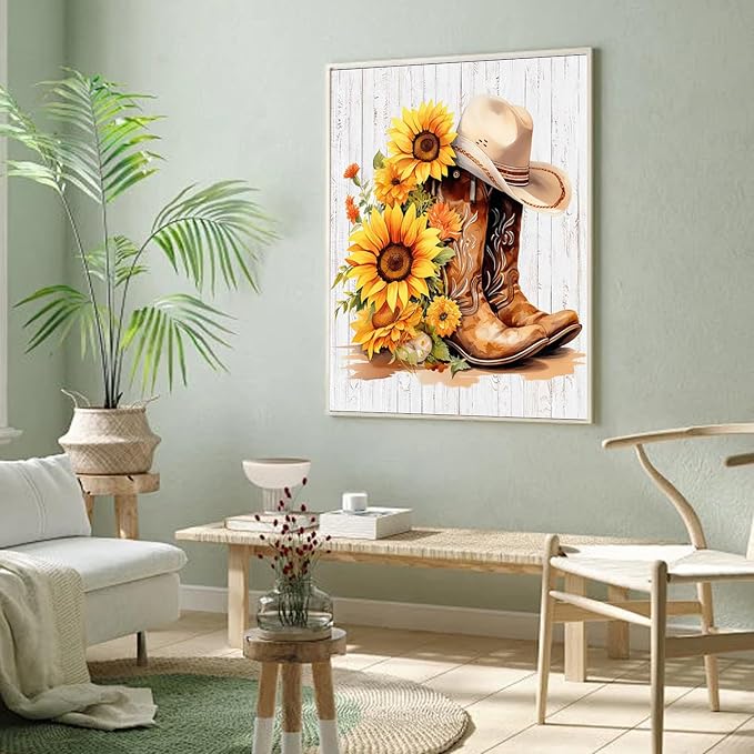 AIBOERL Diamond Art Kits for Adults，DIY Boots Diamond Painting Wall Decor | Round Drill Vintage Boots Diamond Painting for Beginners DIY Rhinestone 5D Diamond dots(Gemstone Craft)Wall Art Gift 12x16IN