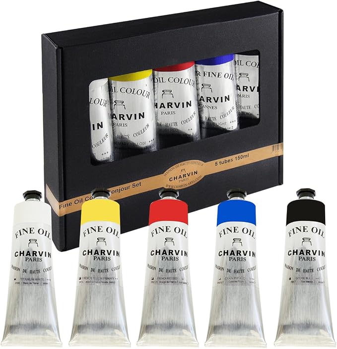 Charvin Extra Fine Professional Oil Paint Set for Artists, Assorted Colors - Bonjour Set of 5, 150 ml Tubes, Finely Milled, Non-Yellowing Artist Oil Paints in French Riviera-Inspired Hues