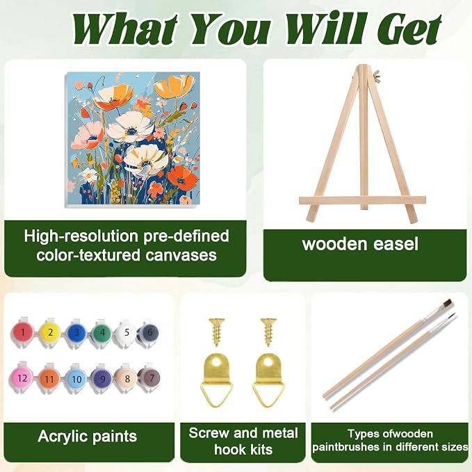 ICYANART Paint by Numbers for Adults Framed, Flowers Number Painting 8x8In