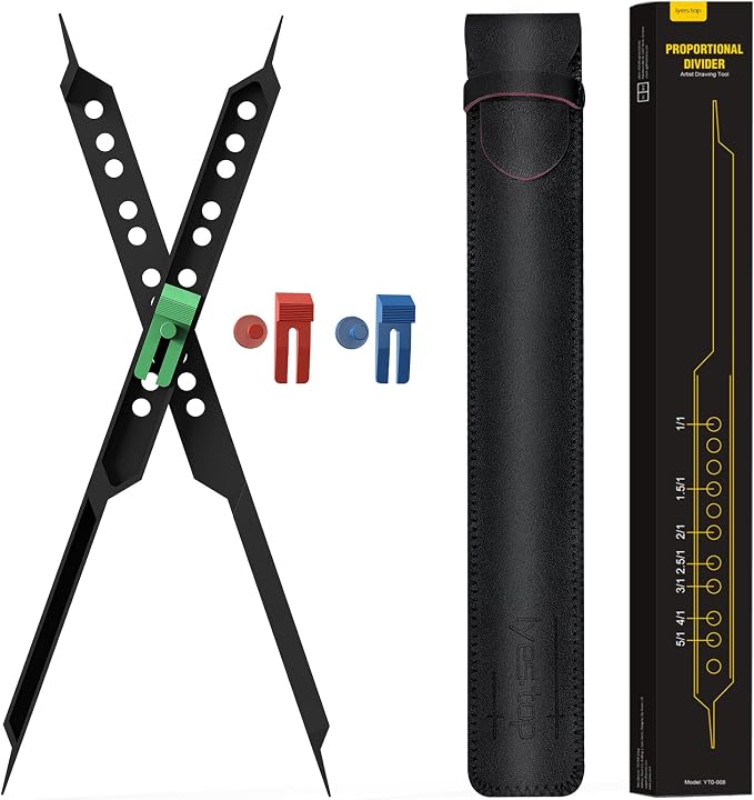 Proportional Divider Artist Drawing Tool, 10" Scale Divider for Artists, Drawing Students, Architects, Designers with Protective Leather Sleeve, Pantograph Drawing Tool - Art Supplies & Drafting Tools
