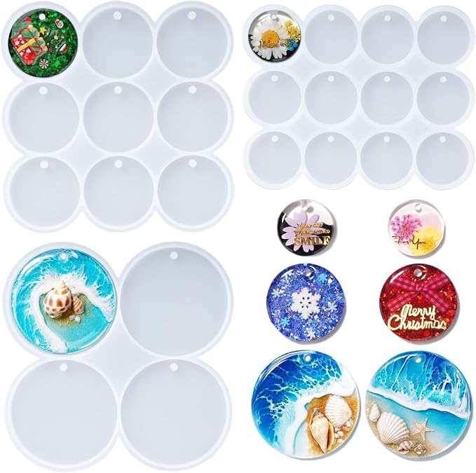 HeyClear Round Silicone Molds 3 Sizes, Christmas Ornaments Resin Molds | 25-Cavity Epoxy Resin Molds with Hole for Christmas Tree Decorations, Coaster, Keychain, Pet Tag