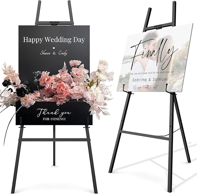 Easel Stand for Sign, Metal Display Easel with Adjustable Chain, Black