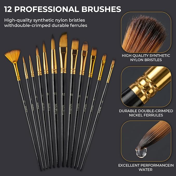 Nicpro 92PCS Acrylic Paint Canvas Set for Adults with 48 Paint for Artist | Acrylic Paints, Table Easel, 8 Canvas Panels, 12 Brushes, Paper Pad, Cleaning Cup, Sponge, Palette, Art Painting Supplies Kit