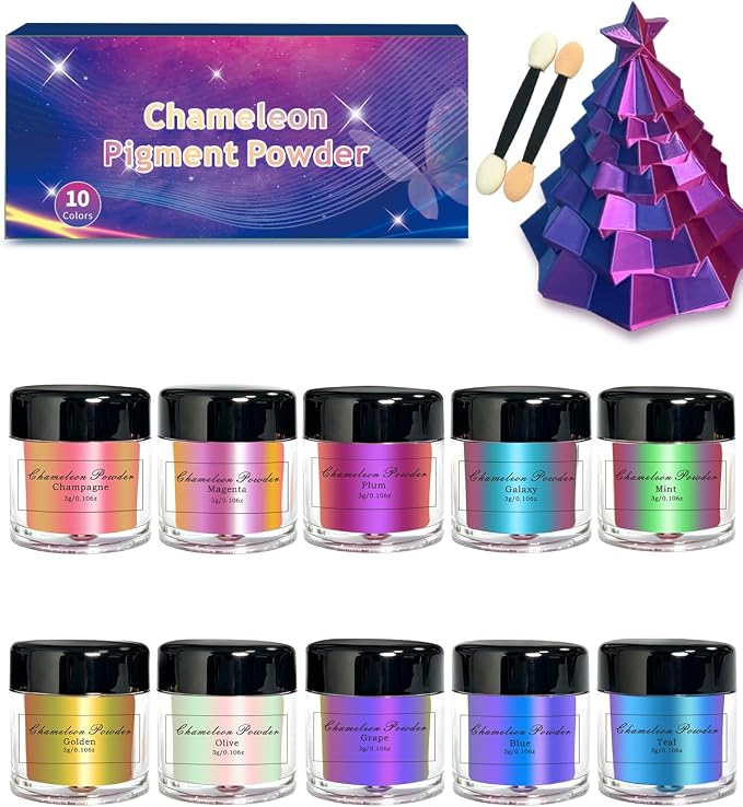 Luckymica Chameleon Mica Powder, 10 * 3g Color Shift Mica Powder for Epoxy Resin, Tumbler, Saturated Color Shifting Chrome Pigment Powders for Painting, Slime, Nails