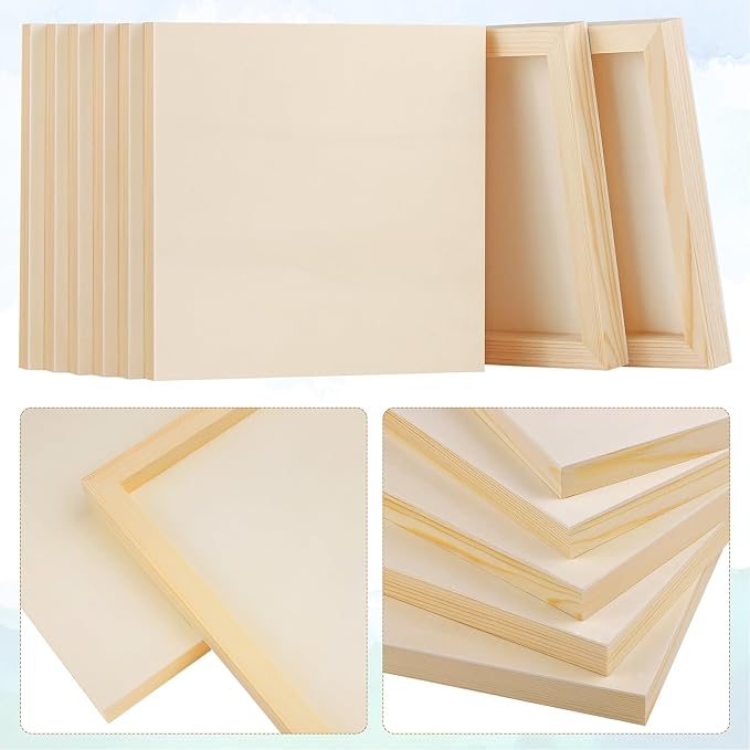 Aodaer 8 Pack Wood Panels 8 x 8 Inch Wooden Panels Canvas Unfinished Craft Wood Boards Panels for Art Crafts Acrylic and Oil Painting Pouring DIY Projects