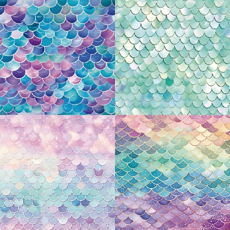 Mermaid Themed Scrapbook Paper Pad 6x6 inches, Single-Sided Scales and Seashell Patterns Designs For Craft - 24 Decor Sheets