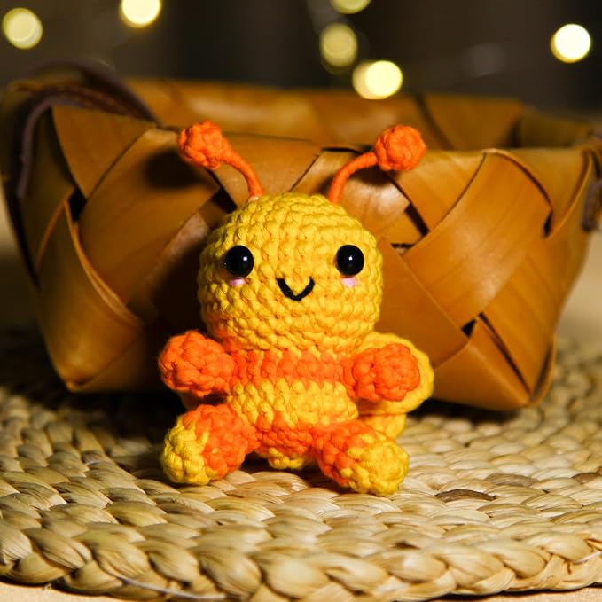 CrochetBox Crochet Kit for Beginner, Bee Easy Learn How to Crochet Stuffed Animals Gift for Adults and Teen(), Knitting Set with Yarn Hook Stitch-by-Stitch Video Tutorial(30%+ Yarn)