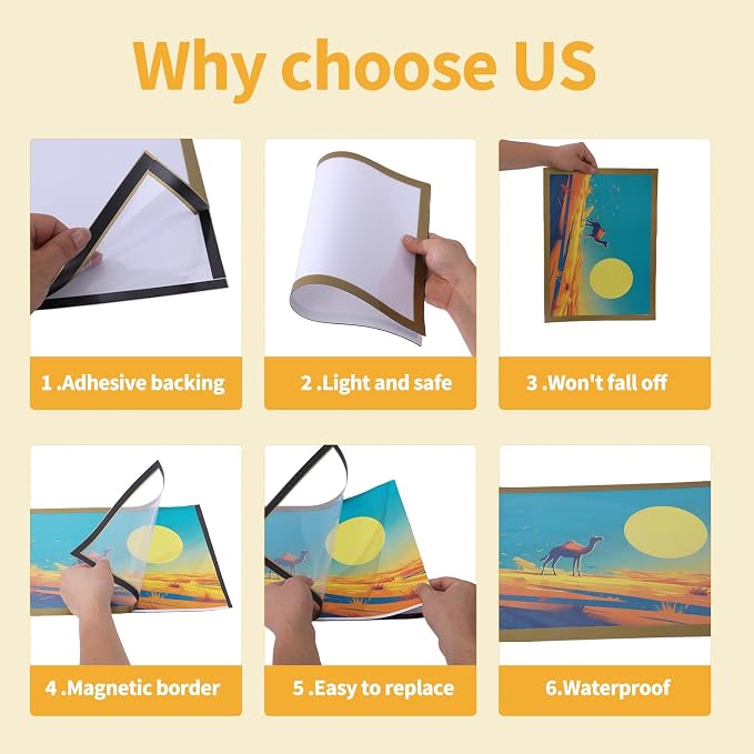 Diamond Art Frame 12x16 Inch - Diamond Frames 30x40 cm Painting Suitable for 10x14inch Picture, Diamond Frame Magnetic Self-Adhesive,Suitabble Frames Painting for Wall Window Door (8 Pack (Gold))