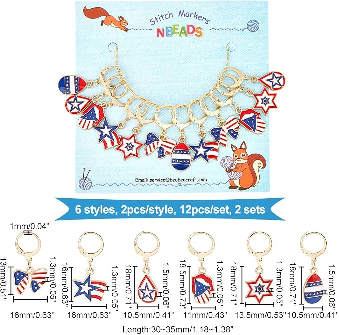 NBEADS 24 Pcs American Star Charm Locking Stitch Maker, Alloy Crochet Stitch Marker Charms With Removable Lobster Clasp For Knitting, Sewing, Quilting & Handmade Jewelry
