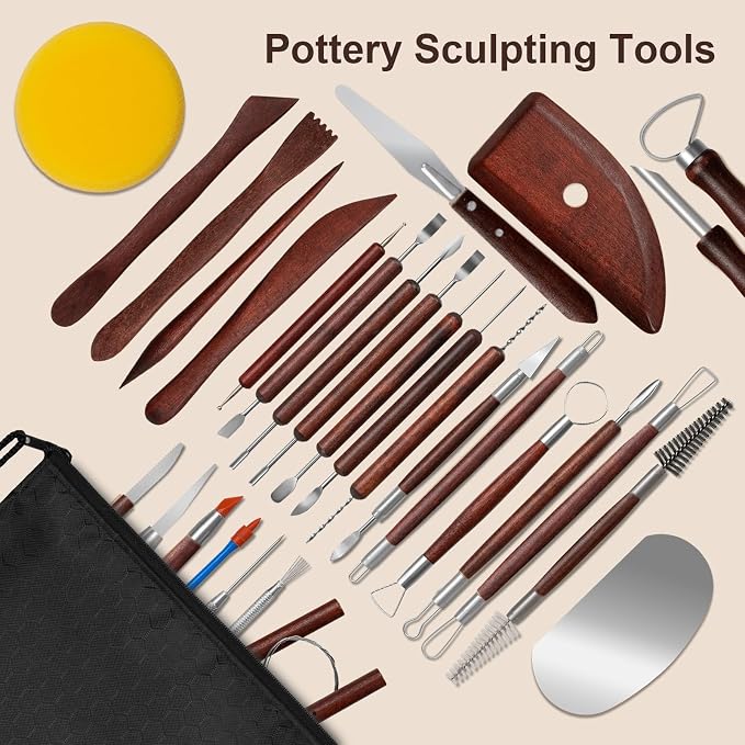 Amrules 31 Pcs Polymer Clay Sculpting Tools Kit for Adults, Red | Multi-Functional for Carving, Dotting & Molding, Ideal for Art Class & Pottery Studio, Comes with Zipper Storage Bag