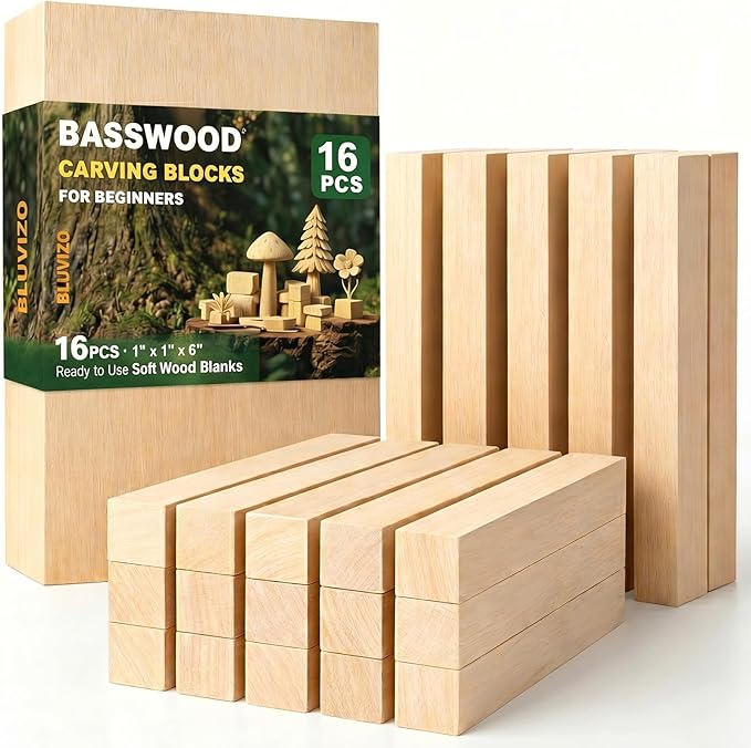 Basswood Carving Blocks 16 PCS: 6" x 1" x 1" Soft Whittling Wood Blanks