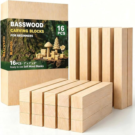 Basswood Carving Blocks 16 PCS: 6" x 1" x 1" Soft Whittling Wood Blanks