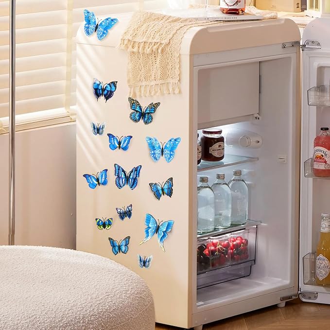 SAOROPEB 3D Butterfly Wall Decor, 48 Pcs Double Layer Butterfly Decorations for Party Decorations Locker Decor Refrigerator Decal, Reusable (Blue)