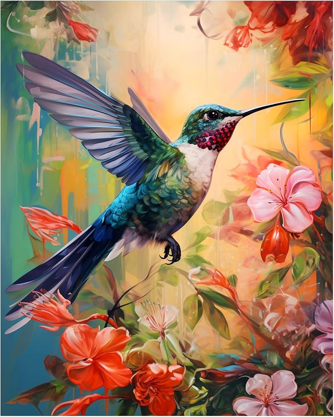 AUKELHJ Paint by Numbers Kit for Adults Beginner, Hummingbird, 16X20 Inch | Paint by Number for Adults, Beginner Friendly, High-Definition Color Canvas, Stress Relief, Home Decor, Gifts, Unframed