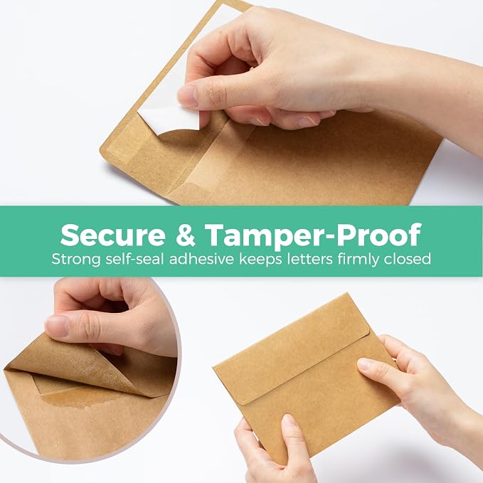 Ohuhu A2 Blank Brown Kraft Cards and Self-Seal Envelopes 100 Pack | 4.25" x 5.5" Folded Cardstock Paper and A2 Envelopes for DIY Greeting Cards Wedding Birthday Invitations and All Occasions