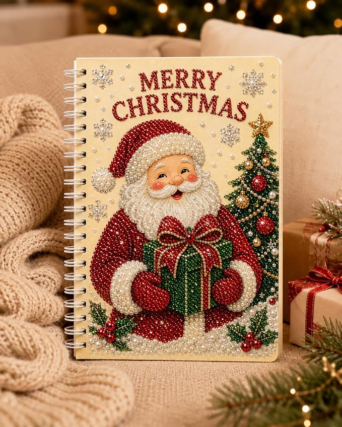 100 Pages DIY Christmas Pearl Diamond Art Painting Notebook，Style C